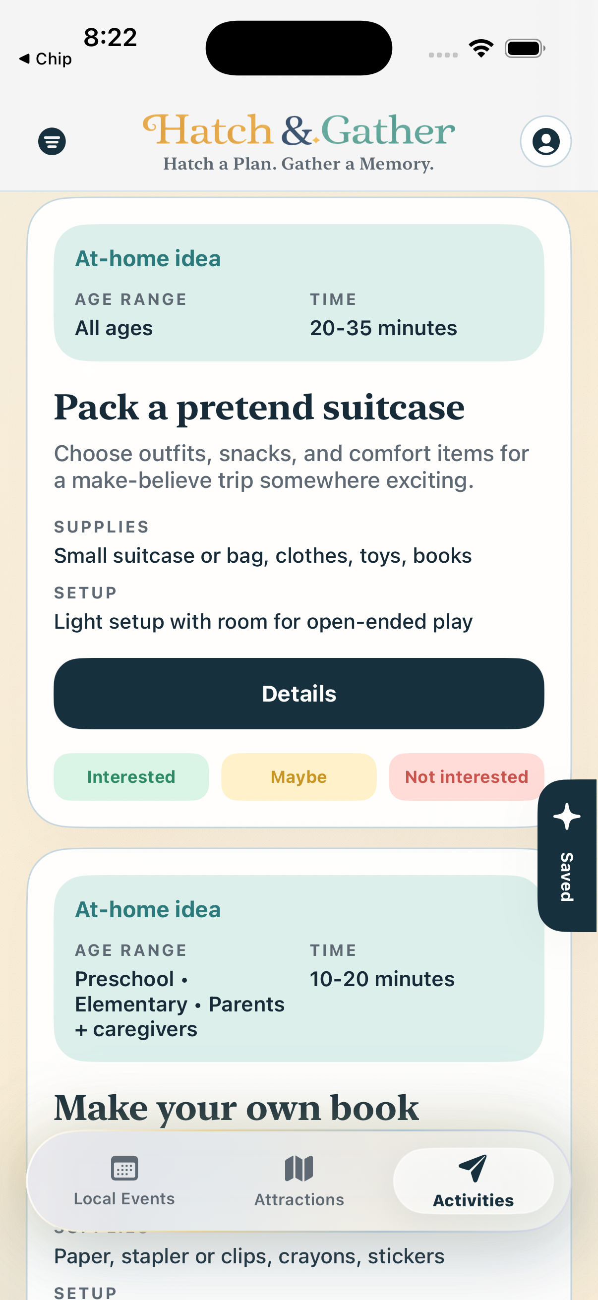 Activities card for Pack a pretend suitcase