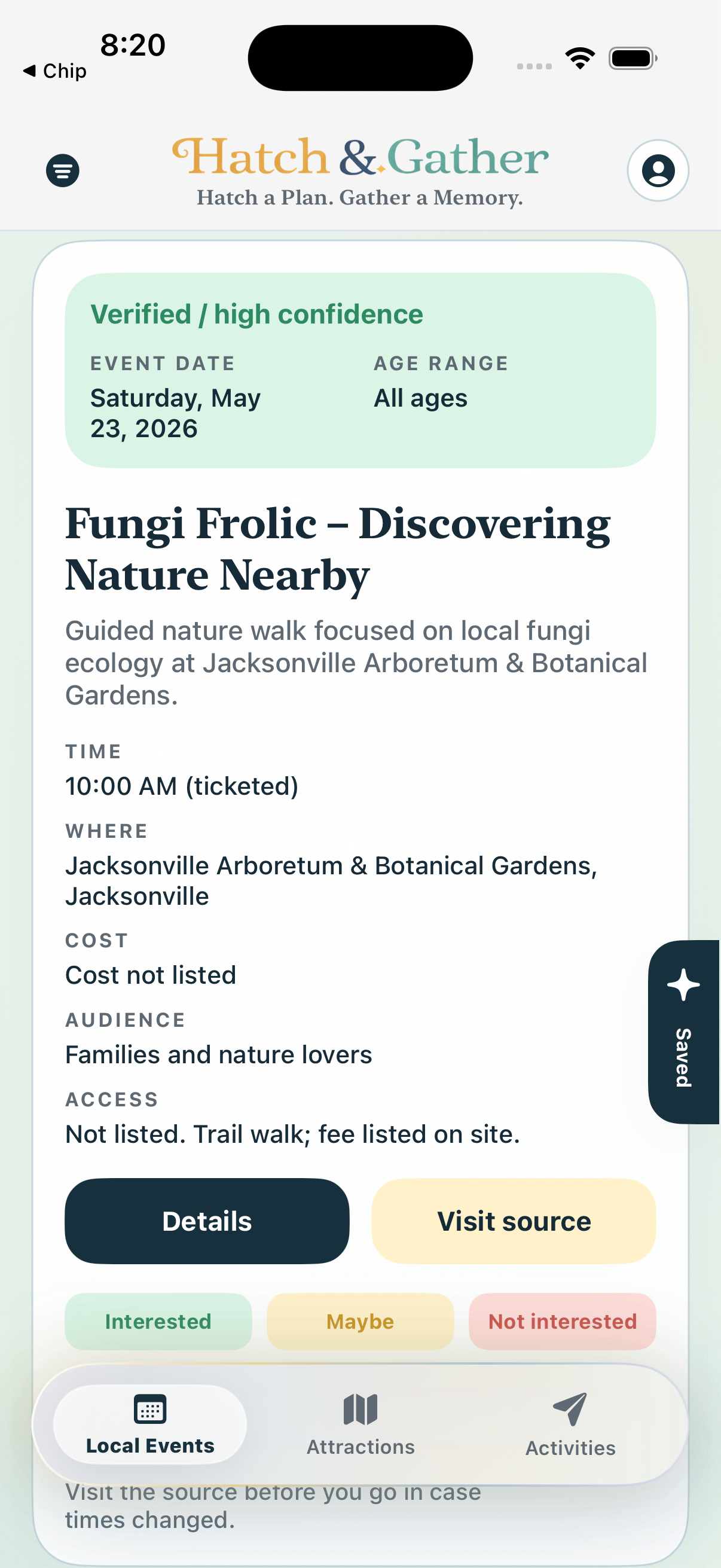 Local Events card for Fungi Frolic - Discovering Nature Nearby